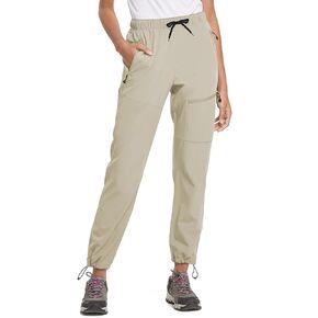 baleaf Cargo Pants for Women Petite Joggers Lightweight Quick Dry Pant Water Resistant 27'' Travel Workout Athletic Suntan Size S