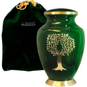 Trupoint Memorials Cremation Urns for Human Ashes, Tree of Life Decorative Burial Urn for Adult Men and Women, Large Dark Green