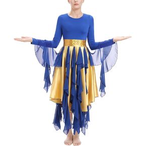 IBAKOM Praise Dance Dress Women Gold Metallic Waist Hankerchief Skirt Dance Overlay and Tunic Worship Liturgical Dancewear