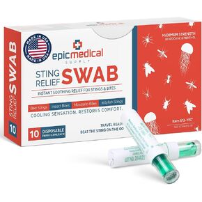 Sting Relief Swab – Instant Mosquito Bite Relief & Bug Bite Relief – Max Strength Benzocaine & Menthol – 10 Disposable Swabs for Insect Bites, Bee Stings, Jellyfish & More