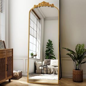21 "× 64" مرآة مقوسة كاملة الطول ، مرآة أرضية قائمة بذاتها مع إطار معدني منحوت ونحت ، مرآة سوداء كاملة الجسم لمادة Homedecor ، Halling Wall Mirror مع لهجات منحوتة عتيقة مزخرفة