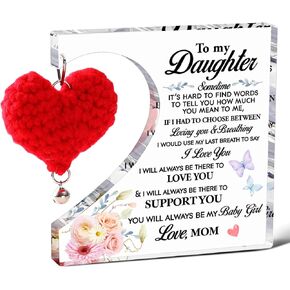To My Daughter Weaving Heart Acrylic Decor,Sometime It's Hard to Find Words to Tell Desk Decor,Daughter Gift from Mom,Daughter Gift Ideas for Christmas Graduation Wedding