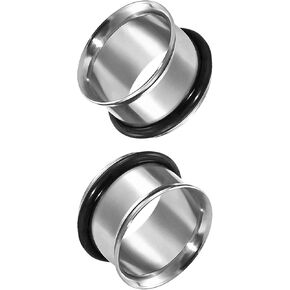 2PCS 316L Stainless steel Ear Gauges Ear Tunnels Single Flared Piercing Jewelry Stretcher Ear Plugs Rubber Rings Earrings Lobe O-Ring flesh Tunnel 8g-1&3/16 inch