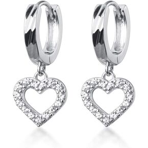 SLUYNZ Solid 925 Sterling Silver Small CZ Heart Earrings Hoop for Women Teens Sweet Love Heart Hoop Earrings Huggie