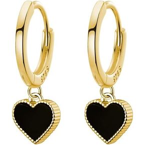 SLUYNZ Solid 925 Sterling Silver Black Heart Hoop Earrings for Women Teens Love Heart Hoop Earrings Huggie