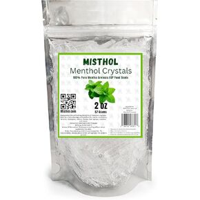 بلورات المنثول 2oz بنسبة 100 ٪ من طبيعية USP Food Grade - Crystal Mint Mint Pure - Mentha Arvensis لمشاريع DIY العطرية ، ومستحضرات التجميل ، والمرح ، والكريمات ، تأتي في كيس ستاندوب قابل للاحترام