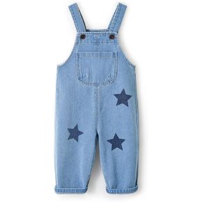 Miipat Toddler Girls Overalls Denim Bib Jumpsuit Little Kids Baggy Jeans Overalls with Side Pockets 2-7 Years