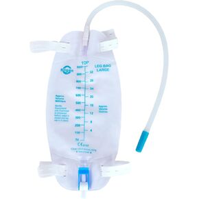 10 Pack 32oz/1000ml Easy-Tap Catheter Leg Bags with 18" Tubing, Anti-Reflux Valve, Adjustable Cloth Straps, Flip Drain - Sterile, Latex-Free Urinary Drainage Bag