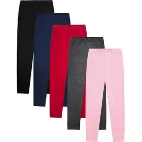 VOGRYE 5 Pack Girls Leggings Thick Cotton Leggings for Kids Full Length Pants Stretchy