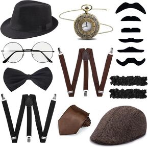 1920s Mens Costume Accessories Fedora Hat Pocket Watch Suspenders Bow Tie Gatsby Cosplay Roaring 20s Outfit for Men