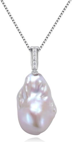 Baroque Pearl Pendant Necklace, Freshwater/Saltwater Cultured Pearl 13-15mm, 925 Sterling Silver Necklace, 18K White Gold Plated Adjustable Chain 18+2IN, Jewelry Gifts for Women in Saudi Arabia