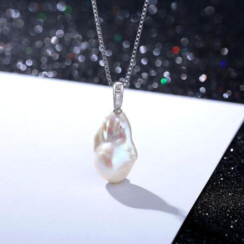 Baroque Pearl Pendant Necklace, Freshwater/Saltwater Cultured Pearl 13-15mm, 925 Sterling Silver Necklace, 18K White Gold Plated Adjustable Chain 18+2IN, Jewelry Gifts for Women in Saudi Arabia