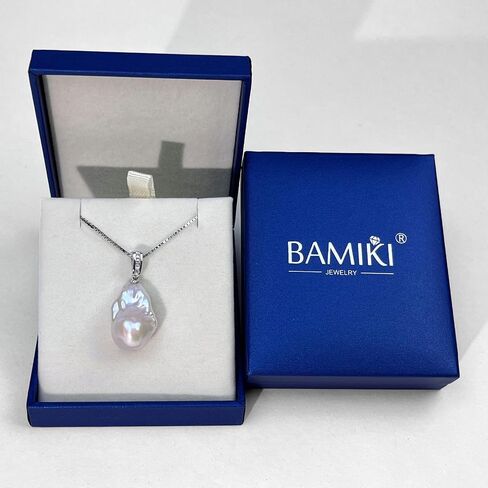 Baroque Pearl Pendant Necklace, Freshwater/Saltwater Cultured Pearl 13-15mm, 925 Sterling Silver Necklace, 18K White Gold Plated Adjustable Chain 18+2IN, Jewelry Gifts for Women in Saudi Arabia