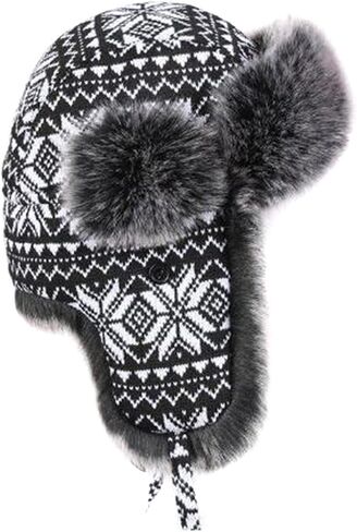 قبعة شتوية متماسكة قبعة روسية Ushanka القوزاق الصياد قبعة كاب بيلوت مع بطانة فرو فو للنساء الرجال in Kuwait