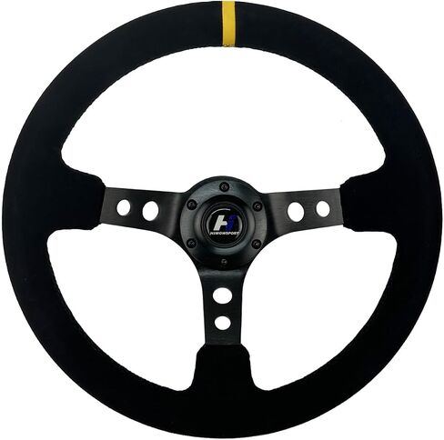 330mm 3-Spoke Flat Bottom Reinforced Suede Lether Steering Wheel 6 Bolts 13 inch Sport Steering Wheel (HWP-FXP-330-2), black in Saudi Arabia