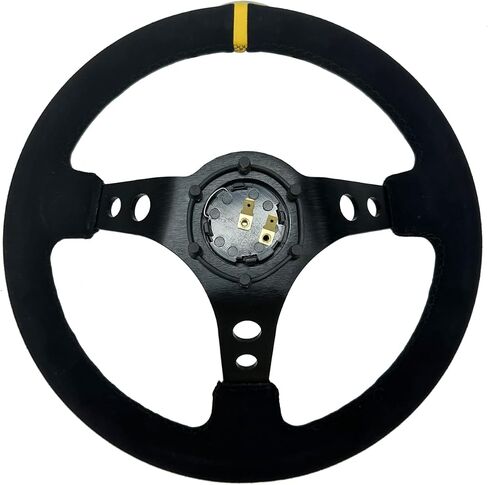 330mm 3-Spoke Flat Bottom Reinforced Suede Lether Steering Wheel 6 Bolts 13 inch Sport Steering Wheel (HWP-FXP-330-2), black in Saudi Arabia