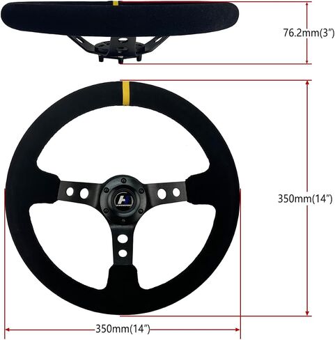 330mm 3-Spoke Flat Bottom Reinforced Suede Lether Steering Wheel 6 Bolts 13 inch Sport Steering Wheel (HWP-FXP-330-2), black in Saudi Arabia
