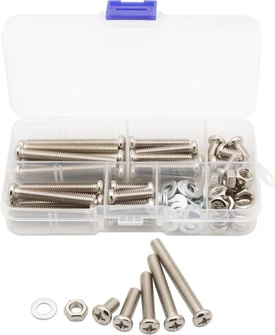 LBY 160pcs M4 Machine Screws(Truss Head), Phillips Pan Head Bolts Nuts Flat Washers, Carbon Steel (Nickel Plated), Silver in Saudi Arabia