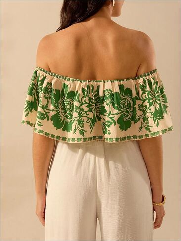 SweatyRocks Women's Off The Shoulder Floral Blouse Ruffle Short Sleeve Crop Boho Tops in Saudi Arabia