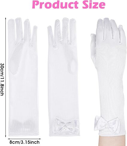 Princess Gloves, Girl Long White Gloves, White Bow Glove for Birthday, Wedding, Costume Party in Saudi Arabia