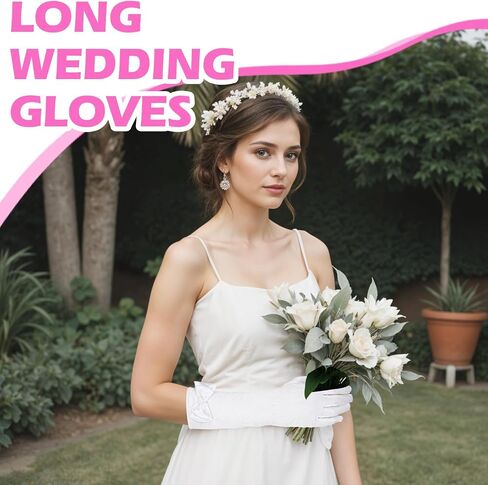 Princess Gloves, Girl Long White Gloves, White Bow Glove for Birthday, Wedding, Costume Party in Saudi Arabia