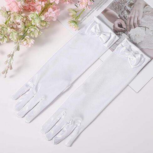 Princess Gloves, Girl Long White Gloves, White Bow Glove for Birthday, Wedding, Costume Party in Saudi Arabia