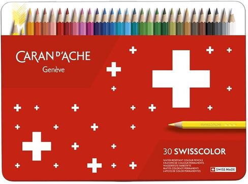 حافظة معدنية من Caran d'Ache Swisscolor مع 12 قلم تلوين مقاوم للماء in Kuwait