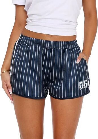Hafailia Womens Shorts Stripe - Summer Y2K Casual Low Waist Athletic Girls Shorts with Side Pockets Streetwear in Saudi Arabia