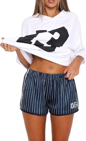 Hafailia Womens Shorts Stripe - Summer Y2K Casual Low Waist Athletic Girls Shorts with Side Pockets Streetwear in Saudi Arabia