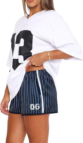Hafailia Womens Shorts Stripe - Summer Y2K Casual Low Waist Athletic Girls Shorts with Side Pockets Streetwear in Saudi Arabia