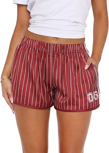 Hafailia Womens Shorts Stripe - Summer Y2K Casual Low Waist Athletic Girls Shorts with Side Pockets Streetwear in Saudi Arabia