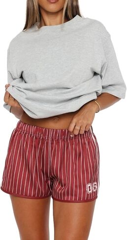 Hafailia Womens Shorts Stripe - Summer Y2K Casual Low Waist Athletic Girls Shorts with Side Pockets Streetwear in Saudi Arabia