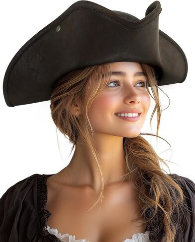 UQJE Authentic Pirate Hat for Women Adult Leather Tricorn Hat Halloween Colonial Costume Accessory in Saudi Arabia