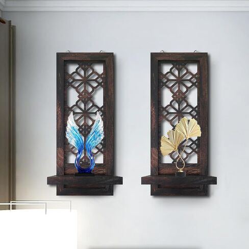 Set of 2 Candle Sconces, Farmhouse Accent Wall Sconce, Caramel Color Candle Holder Wall Decorations for Home Décor, Living Room, Dining Room.(15 x6 in) in Saudi Arabia