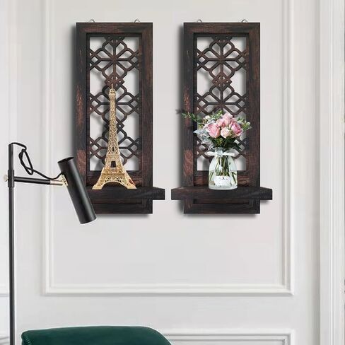 Set of 2 Candle Sconces, Farmhouse Accent Wall Sconce, Caramel Color Candle Holder Wall Decorations for Home Décor, Living Room, Dining Room.(15 x6 in) in Saudi Arabia