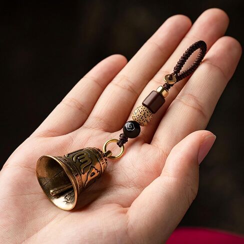 Brass Decorative Bells Keychain with Om Mani Padme Hum Mantra, Hanging Lucky Bell for Car Keys or Backpack as Good Luck Charms in Saudi Arabia