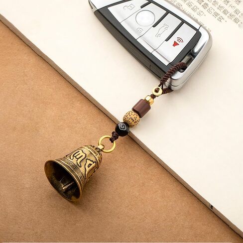 Brass Decorative Bells Keychain with Om Mani Padme Hum Mantra, Hanging Lucky Bell for Car Keys or Backpack as Good Luck Charms in Saudi Arabia