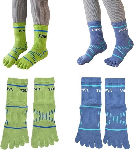 2 Pairs Cotton Five Finger Toe Socks Athletic Sports Running Tabi Seperated Crew Socks for Boys Girls Kids Teens 6-15 Years in Kuwait