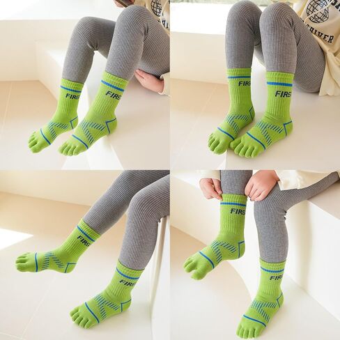 2 Pairs Cotton Five Finger Toe Socks Athletic Sports Running Tabi Seperated Crew Socks for Boys Girls Kids Teens 6-15 Years in Kuwait