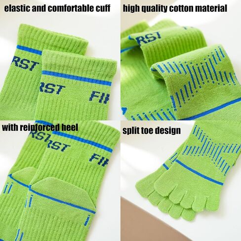 2 Pairs Cotton Five Finger Toe Socks Athletic Sports Running Tabi Seperated Crew Socks for Boys Girls Kids Teens 6-15 Years in Kuwait