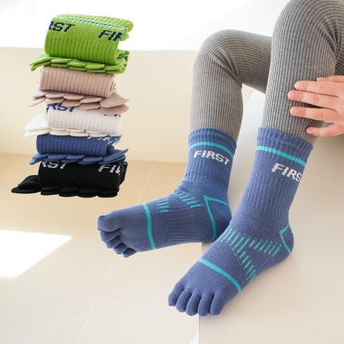 2 Pairs Cotton Five Finger Toe Socks Athletic Sports Running Tabi Seperated Crew Socks for Boys Girls Kids Teens 6-15 Years in Kuwait
