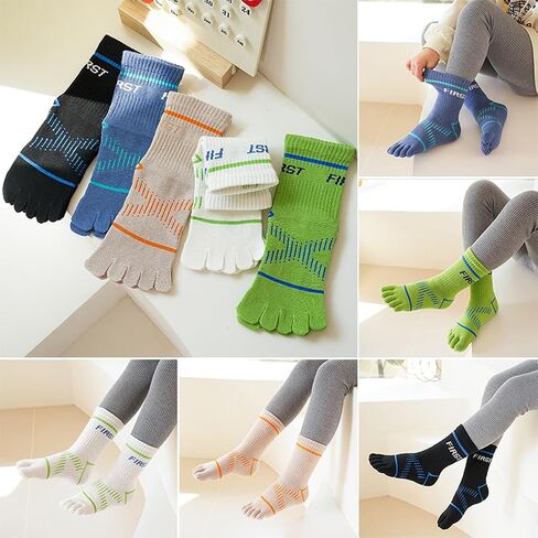 2 Pairs Cotton Five Finger Toe Socks Athletic Sports Running Tabi Seperated Crew Socks for Boys Girls Kids Teens 6-15 Years in Kuwait