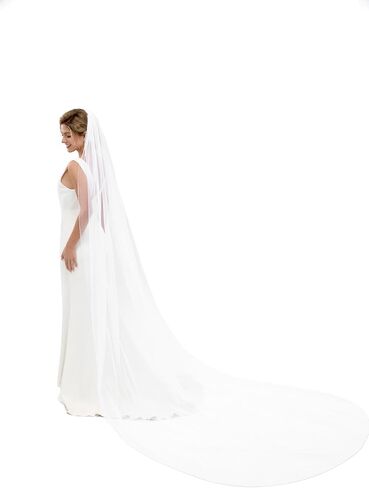 Wedding Veil Pearls and Crystals Beaded Edge 1 Tier Bridal Veil With Matel Comb in Saudi Arabia