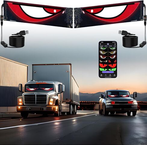 2PCS Devil Eyes Light for Windshield & Truck, 23.62inx4.72in Programmable LED Display for Car Windows - Flexible Waterproof Dynamic Eyes with Bluetooth App Control, Suitable for Cars and Trucks in Saudi Arabia