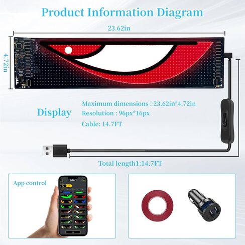 2PCS Devil Eyes Light for Windshield & Truck, 23.62inx4.72in Programmable LED Display for Car Windows - Flexible Waterproof Dynamic Eyes with Bluetooth App Control, Suitable for Cars and Trucks in Saudi Arabia