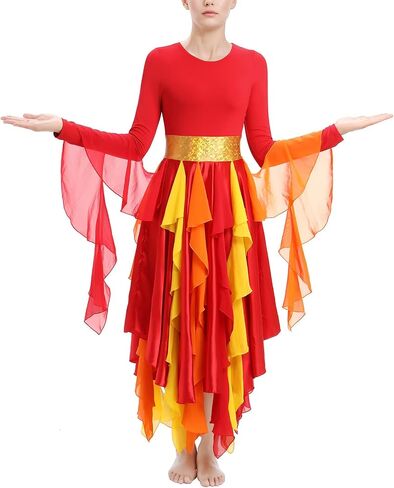 IBAKOM Praise Dance Dress Women Gold Metallic Waist Hankerchief Skirt Dance Overlay and Tunic Worship Liturgical Dancewear in Saudi Arabia