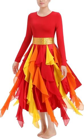 IBAKOM Praise Dance Dress Women Gold Metallic Waist Hankerchief Skirt Dance Overlay and Tunic Worship Liturgical Dancewear in Saudi Arabia