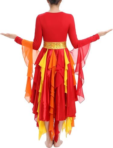 IBAKOM Praise Dance Dress Women Gold Metallic Waist Hankerchief Skirt Dance Overlay and Tunic Worship Liturgical Dancewear in Saudi Arabia