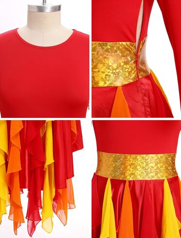 IBAKOM Praise Dance Dress Women Gold Metallic Waist Hankerchief Skirt Dance Overlay and Tunic Worship Liturgical Dancewear in Saudi Arabia
