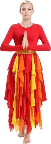 IBAKOM Praise Dance Dress Women Gold Metallic Waist Hankerchief Skirt Dance Overlay and Tunic Worship Liturgical Dancewear in Saudi Arabia